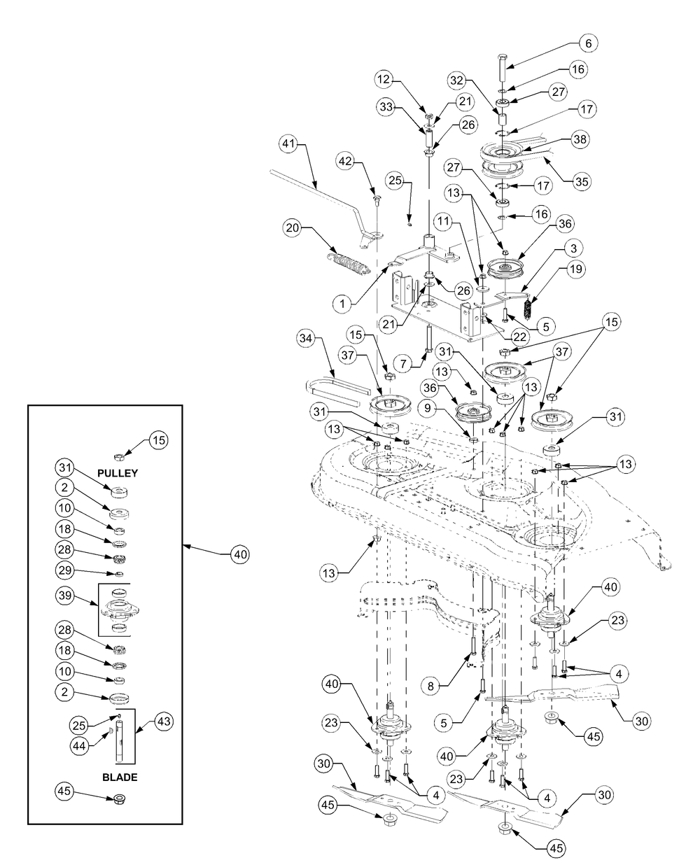 Spindle Assembly 48 Inch Diagram and Parts List for GT2186-48 13A298M710-13A298M712 Cub Cadet Lawn Tractor